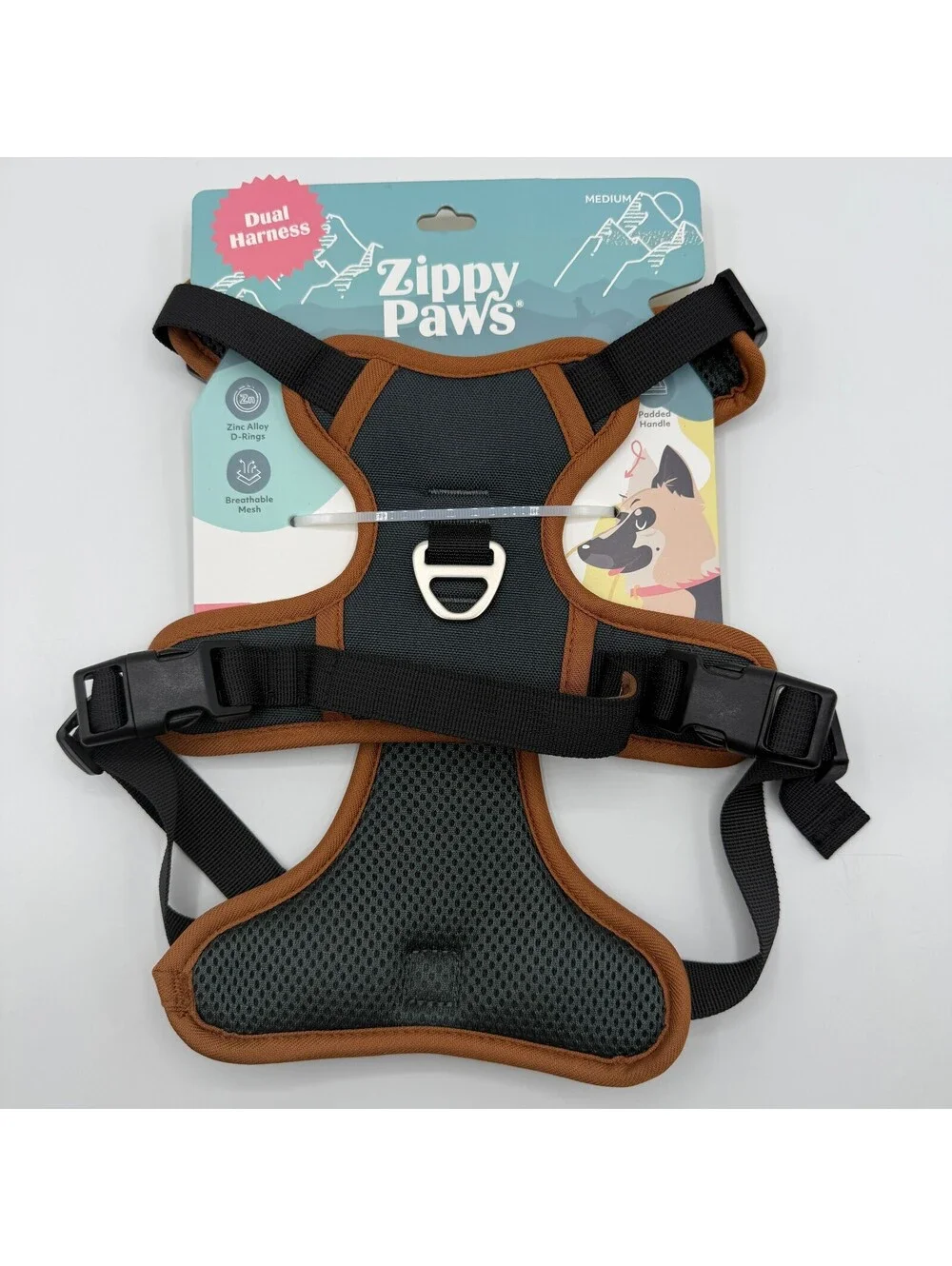 ZippyPaws Dual Harness Medium ZPC-C0008 Brown Breathable Mesh Padded Dog Vest
